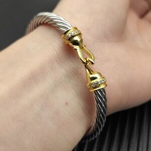 David Yurman 5mm Cable Bracelet with Diamonds | Silver & Gold Hook Clasp